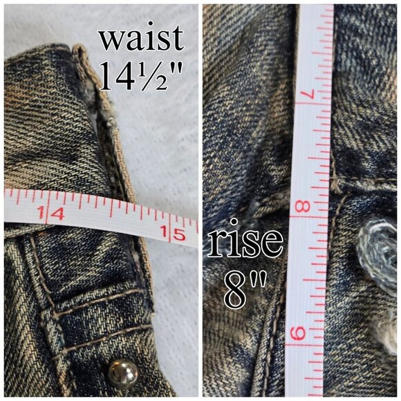 7 For All Mankind Designer Denim Cutoff Shorts – Blue Raw Hem Mid Rise Sz 25 - Picture 13 of 14